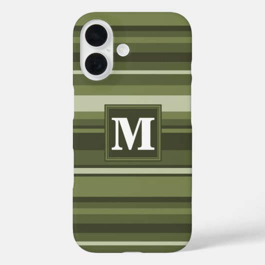 Monogram olijfgroene strepen Case-Mate iPhone case (Achterkant)