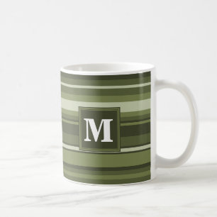 Monogram olijfgroene strepen koffiemok