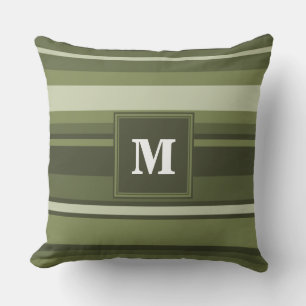 Monogram olijfgroene strepen kussen