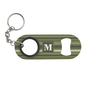 Monogram olijfgroene strepen mini flessenopener