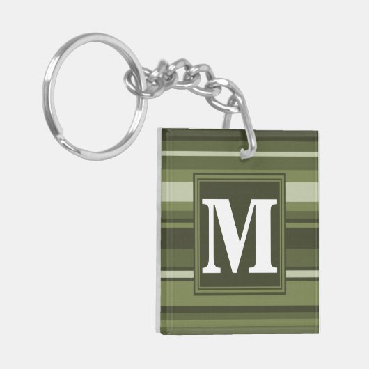 Monogram olijfgroene strepen sleutelhanger (Voorkant Links)