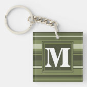 Monogram olijfgroene strepen sleutelhanger (Voorkant)
