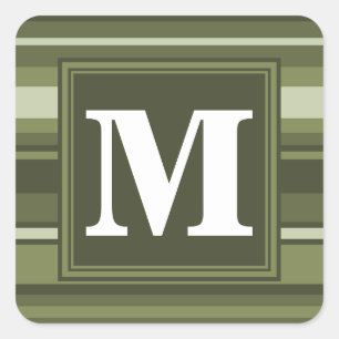 Monogram olijfgroene strepen vierkante sticker