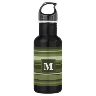 Monogram olijfgroene strepen waterfles 