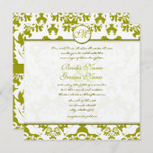 Monogram Olive Limoen Damask Wedding Invitation Kaart (Voorkant / Achterkant)
