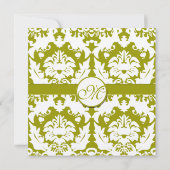 Monogram Olive Limoen Damask Wedding Invitation Kaart (Achterkant)
