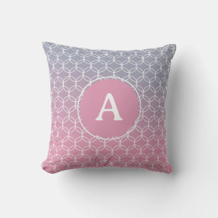 Monogram Ombre Roze Lila Geometrisch Kussen
