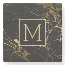 monogram onderzetter zwarte marmer