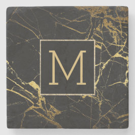 monogram onderzetter zwarte marmer
