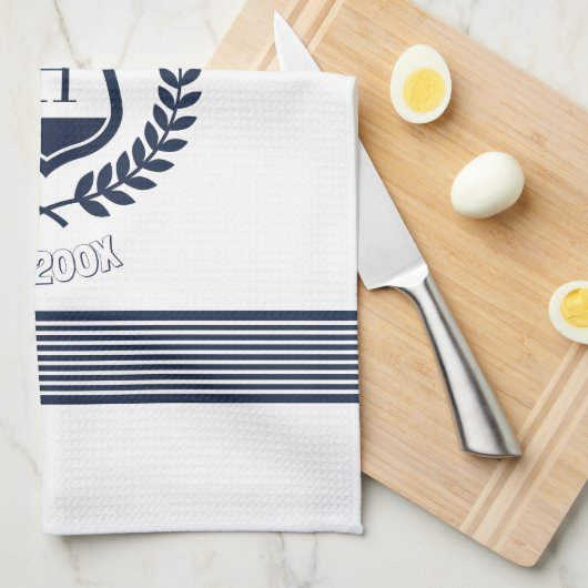 Monogram ontwerp van Navy Blue Wreath en Stripes Theedoek (Quarter Fold)