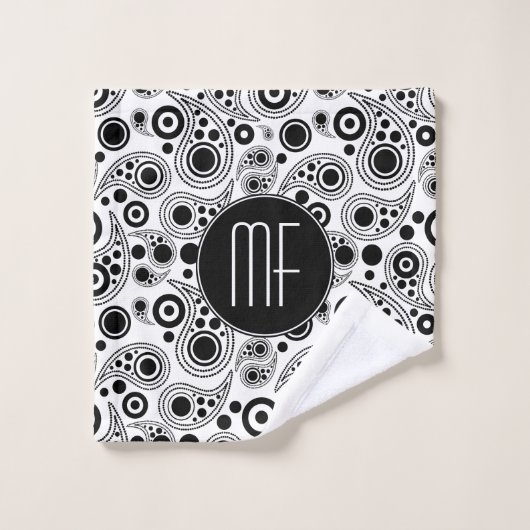 Monogram ontwerp voor zwarte en witte paisley bad handdoek (Wasdoekje)