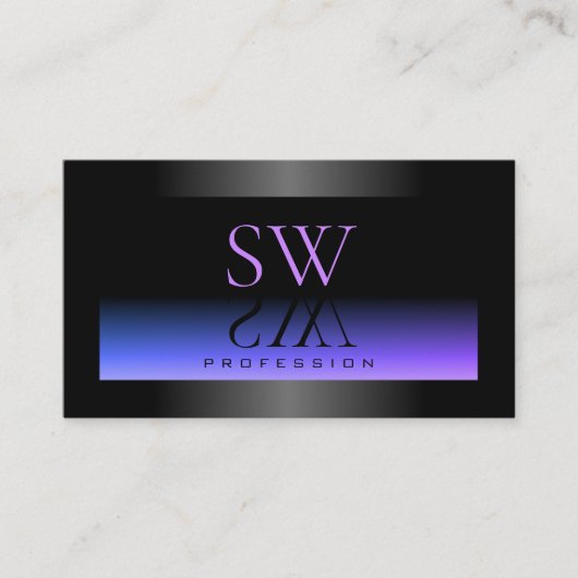 Monogram oogopslag zwart blauw en roze gradiënt visitekaartje (Voorkant)