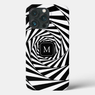 Monogram op Abstract Zwart & Wit Spiralen Kunst iPhone 13 Pro Hoesje