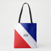 Monogram op Blauw Rood en Wit Diagonaal Striped Draagtas (Voorkant)