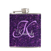 Monogram op de Paarse Glitterkolf Heupfles (Voorkant)
