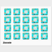 monogram op de turquoise stone square sticker (Vel)