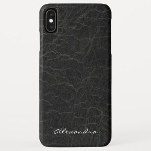 Monogram op Faux Black Leather iPhone XS Max Hoesje