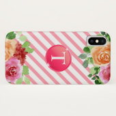 Monogram op Floral iPhone X Hoesje (Achterkant (horizontaal))