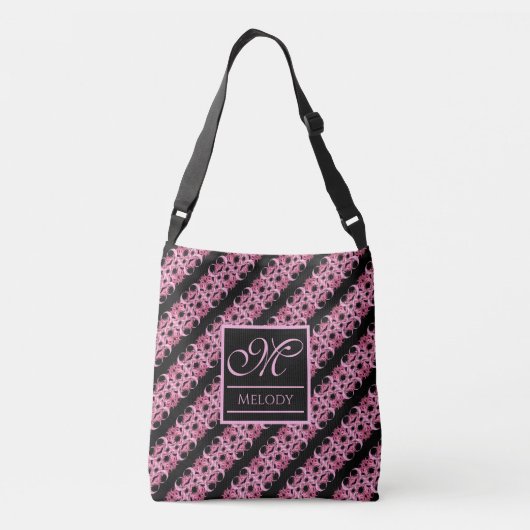 Monogram op fractale roze en zwart crossbody tas (Achterkant)