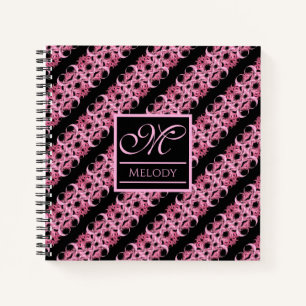 Monogram op fractale roze en zwarte waszak notitieboek