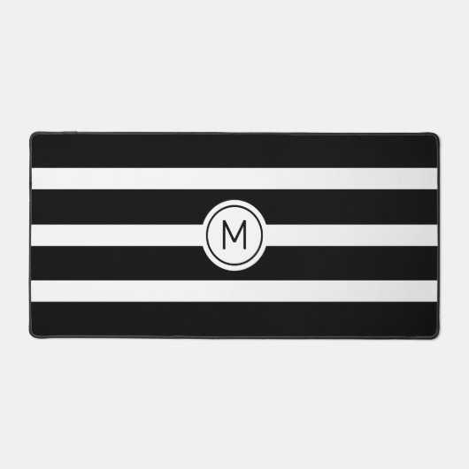 Monogram op Gestreept Zwart & Wit Bureaumat (Voorkant)
