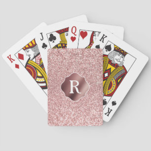 Monogram op gladde roze gouden badge en glitters pokerkaarten