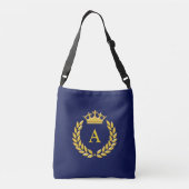Monogram op Golden Crown & Laurel op Navy Blue Crossbody Tas (Achterkant)
