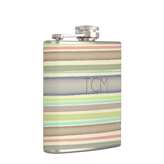 Monogram op handbeschilderde strepen met waterverf heupfles (Rechts)