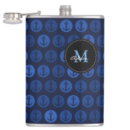 Monogram op het Patroon van de Anchors van de Blau Heupfles