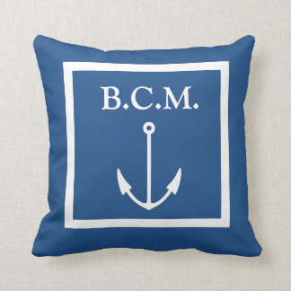 monogram op het witte anker op de BLUE PILLOW Kussen