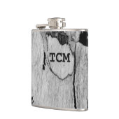 Monogram op hout zwart en wit heupfles (Links)