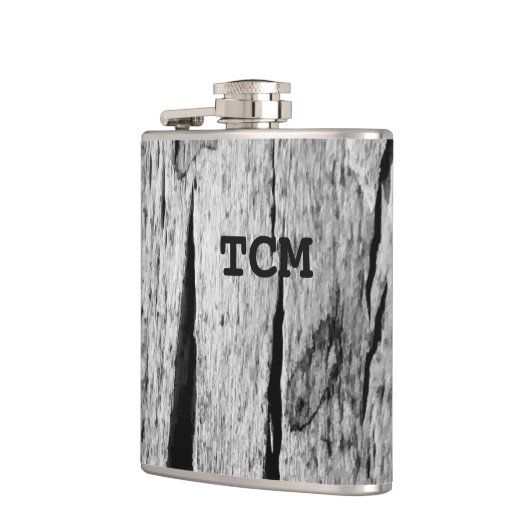 Monogram op houtzwart en wit heupfles (Links)