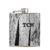 Monogram op houtzwart en wit heupfles (Voorkant)