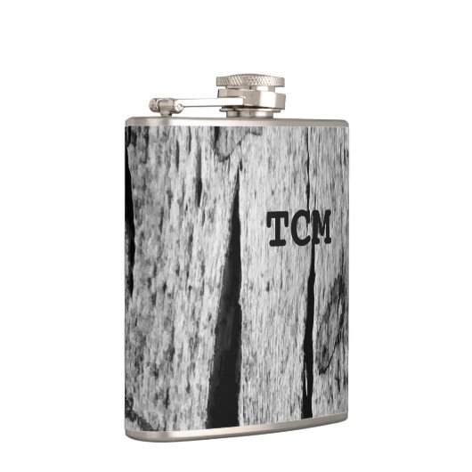 Monogram op houtzwart en wit heupfles (Rechts)