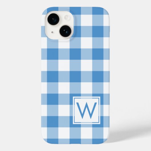 Monogram op lichtblauw en witte buffelplaat Case-Mate iPhone case (Achterkant)
