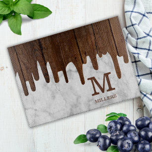 Monogram op maat van de naam van de familie Marmer Snijplank