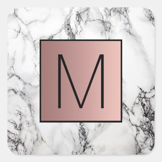 monogram op marmer vierkante sticker (Voorkant)