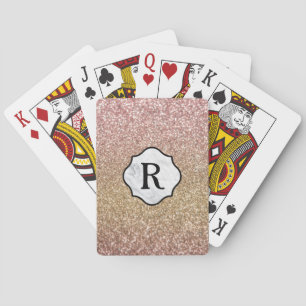 Monogram op marmeren badge, goud en roze goud glit pokerkaarten
