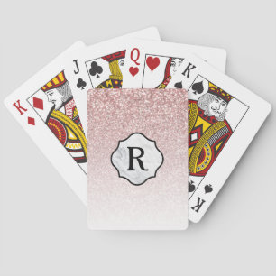 Monogram op marmeren badge, roze goud glitter ombr pokerkaarten