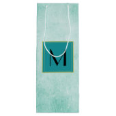 Monogram op Mint Groene papiertextuur Wijn Cadeautas (Achterkant)
