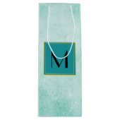 Monogram op Mint Groene papiertextuur Wijn Cadeautas (Voorkant)