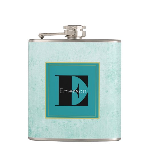 Monogram op Mint Groene  stijltextuur Heupfles (Voorkant)