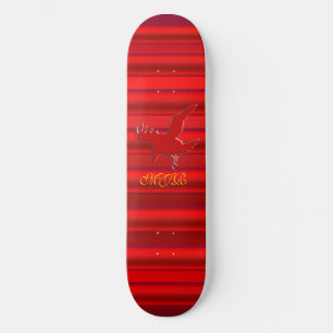 Monogram op Raven-logo met rood chroomeffect Skateboard