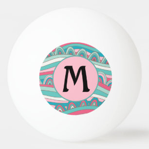 Monogram op trendy golvende achtergrond pingpongballen