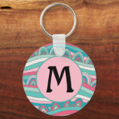 Monogram op trendy golvende achtergrond sleutelhanger (Voorkant)
