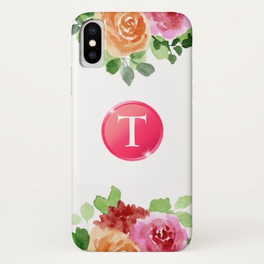 Monogram op Waterverf Floral iPhone X Hoesje (Achterkant)