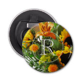 Monogram op Zonnebloem 2,25-in Magneet Flesopener Button Flesopener (Voorkant)