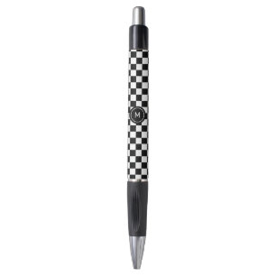 Monogram op zwart-wit schaakbordpatroon pen
