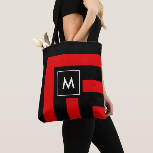 Monogram op zwarte en rode stripper Canvas tas (Dichtbij)