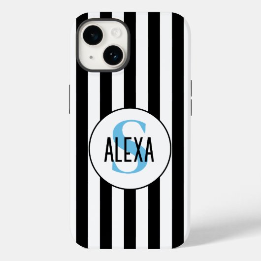 Monogram op zwarte en witte strepen Case-Mate iPhone case (Achterkant)